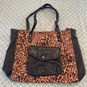 ShoeDazzle Satin Leopard Tote Bag
